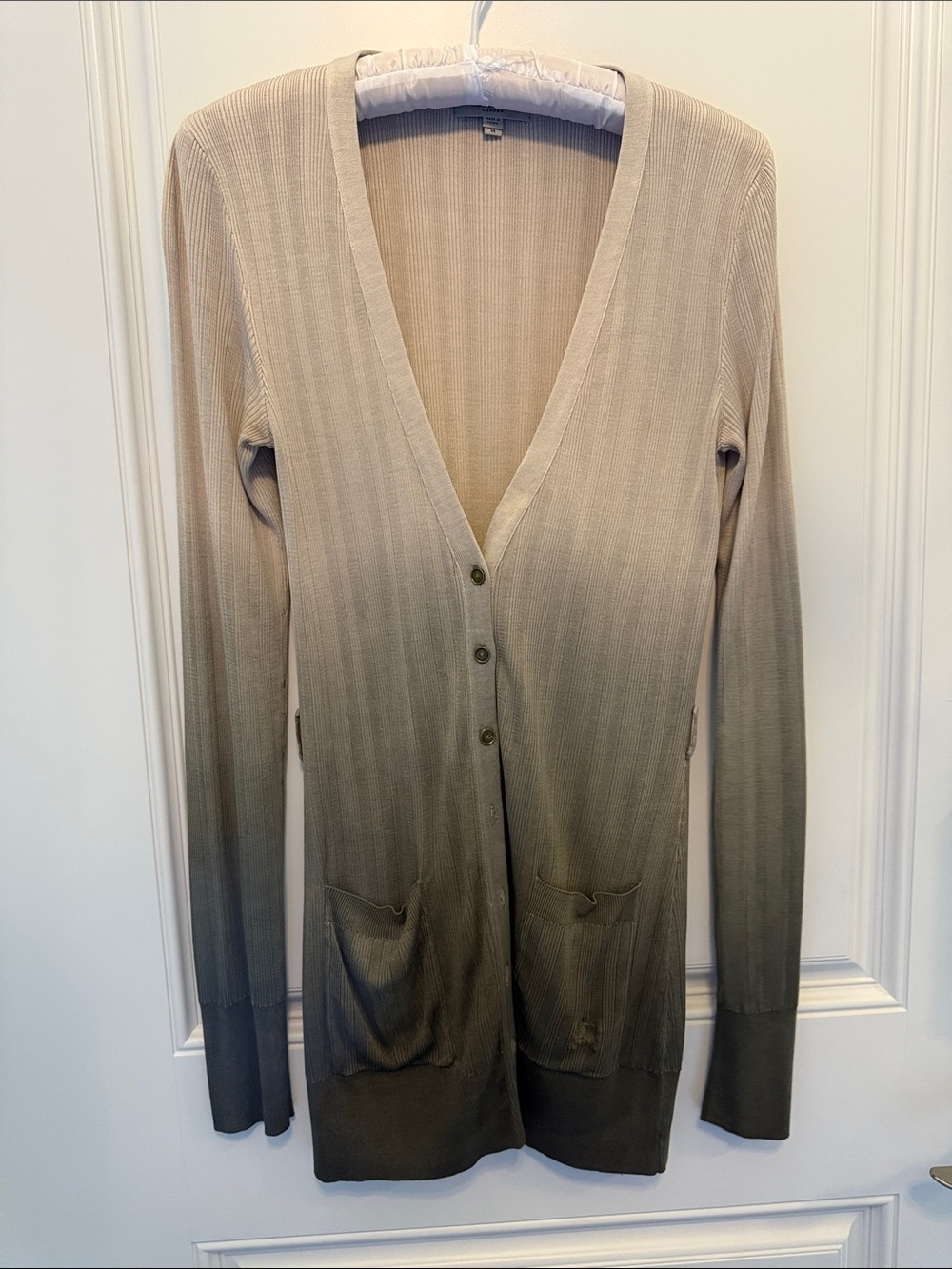 Burberry Silk V-Neck Ombre Cardigan Sweater - Beige to gray